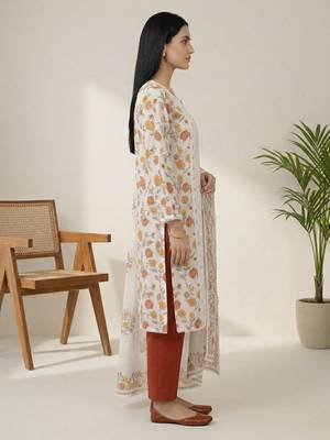 off white cotton floral digital print dress material 4