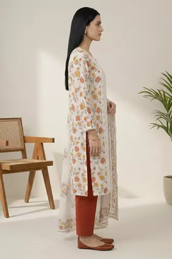 off white cotton floral digital print dress material