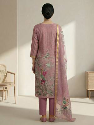 rust linen shimmer digital print dress material 4