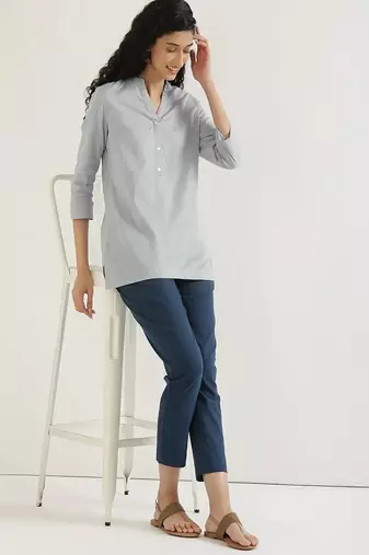 Women sky blue airy linen short kurta
