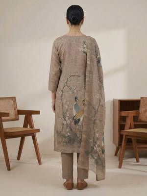 gold linen shimmer digital print dress material 2