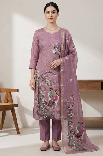 purple linen shimmer digital printed salwar suit material