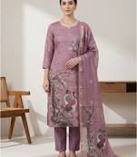 Stylee lifestyle purple linen shimmer digital printed dress material
