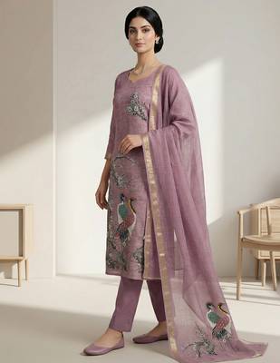 purple linen shimmer digital printed salwar suit material 2