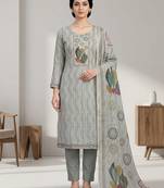 Stylee lifestyle beige linen shimmer digital printed dress material