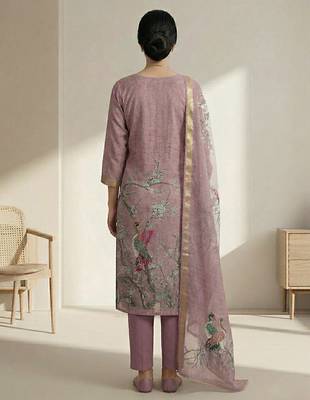 purple linen shimmer digital printed salwar suit material 3