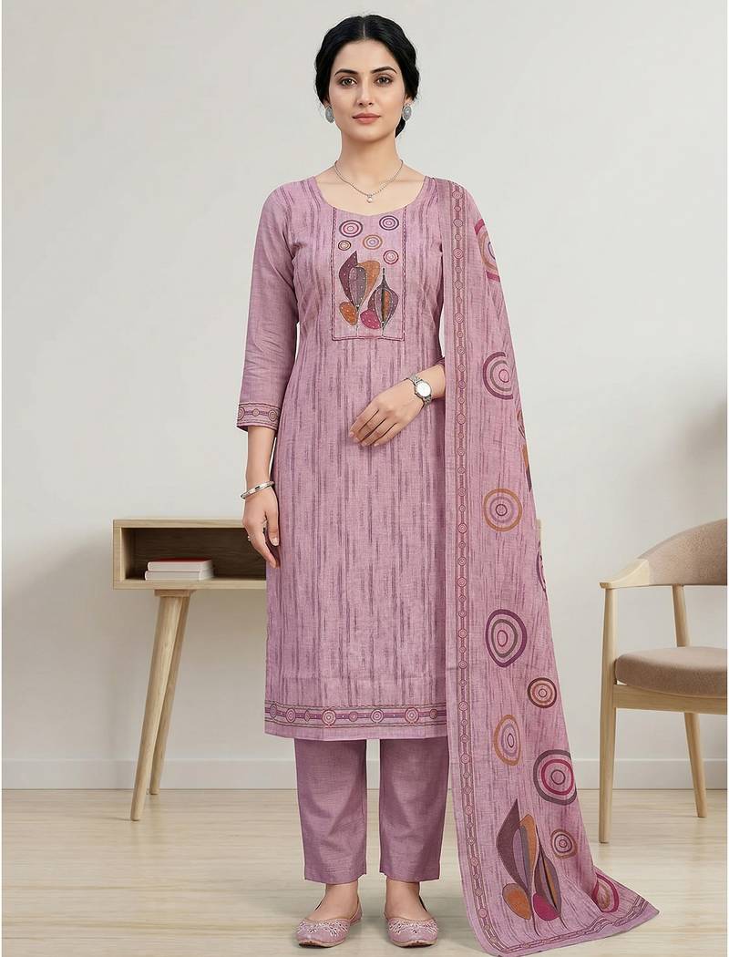 Stylee lifestyle pink linen shimmer digital printed dress material