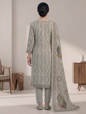 beige linen shimmer digital printed salwar suit material 2
