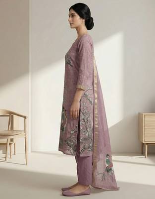 purple linen shimmer digital printed salwar suit material 4