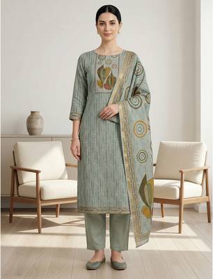 green linen shimmer digital printed suit material 1