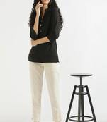 Women black airy linen short kurta