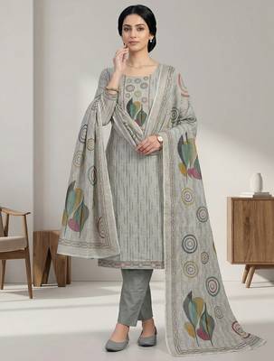 beige linen shimmer digital printed salwar suit material 3