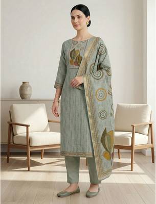 green linen shimmer digital printed suit material 2