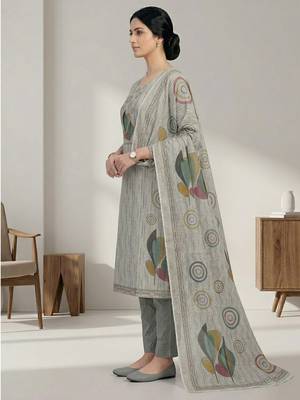 beige linen shimmer digital printed salwar suit material 4