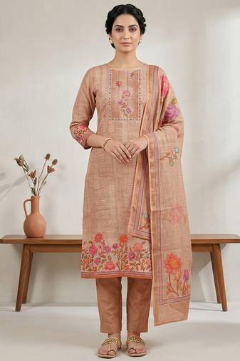 peach digital printed linen shimmer dress material