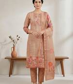 Stylee lifestyle peach linen shimmer digital printed dress material