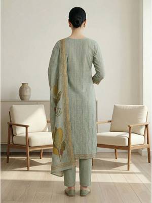 green linen shimmer digital printed suit material 3