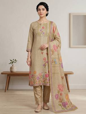yellow digital printed linen shimmer dress material 1