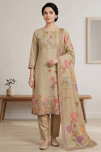 yellow digital printed linen shimmer dress material