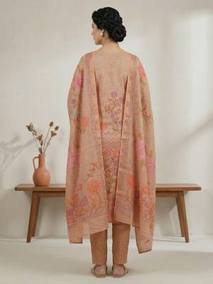 peach digital printed linen shimmer dress material 2
