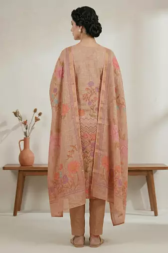 peach digital printed linen shimmer dress material