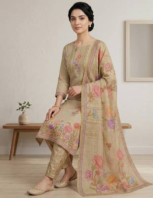 yellow digital printed linen shimmer dress material 2