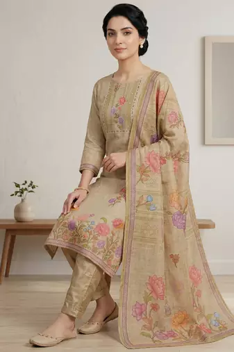yellow digital printed linen shimmer dress material