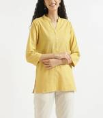 Women yellow airy linen short kurta