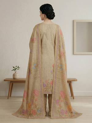 yellow digital printed linen shimmer dress material 3
