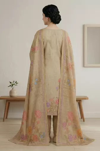 yellow digital printed linen shimmer dress material