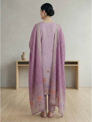 lavender linen shimmer digital printed dress material 2