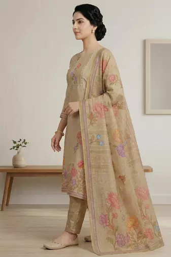 yellow digital printed linen shimmer dress material