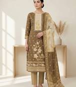 Stylee lifestyle khakhi linen digital printed dress material