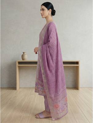 lavender linen shimmer digital printed dress material 3