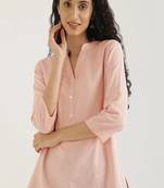 Women salmon pink airy linen short kurta