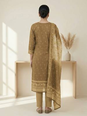 khakhi digital printed linen shimmer dress material 2