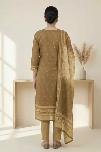 khakhi digital printed linen shimmer dress material
