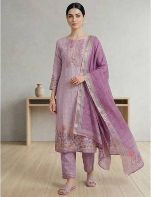 lavender linen shimmer digital printed dress material 4