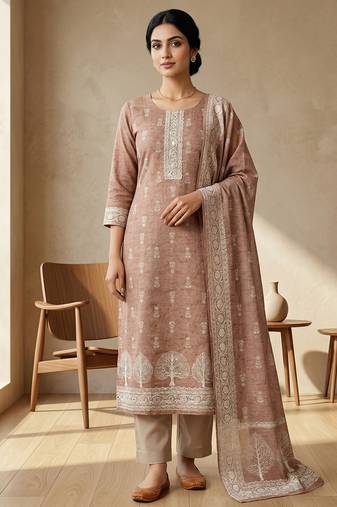 rust linen shimmer digital printed suit material