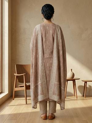 rust linen shimmer digital printed suit material 2