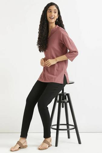 Women rose taupe airy linen short kurta