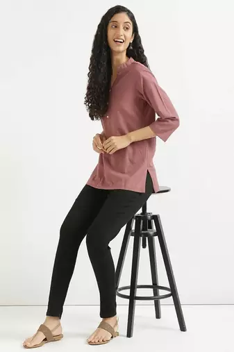 Women rose taupe airy linen short kurta