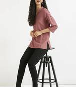 Women rose taupe airy linen short kurta