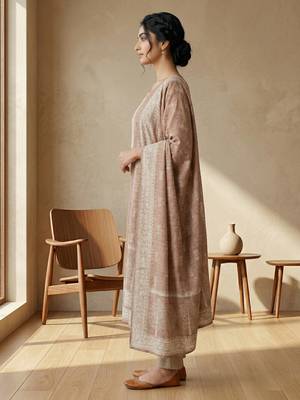 rust linen shimmer digital printed suit material 3