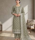 Stylee lifestyle olive linen shimmer digital printed dress material
