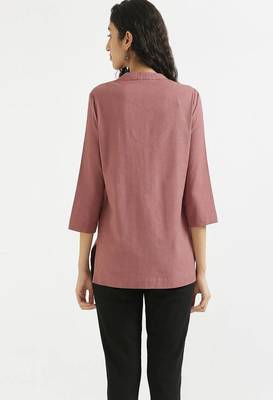 rose taupe plain airy cotton short kurti with mandarin collar 4