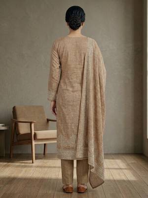 brown linen shimmer digital printed suit material 2