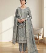 Stylee lifestyle grey linen shimmer digital printed dress material