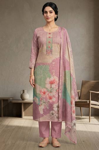 pink linen shimmer digital floral printed dress material