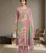 pink linen shimmer digital floral printed dress material